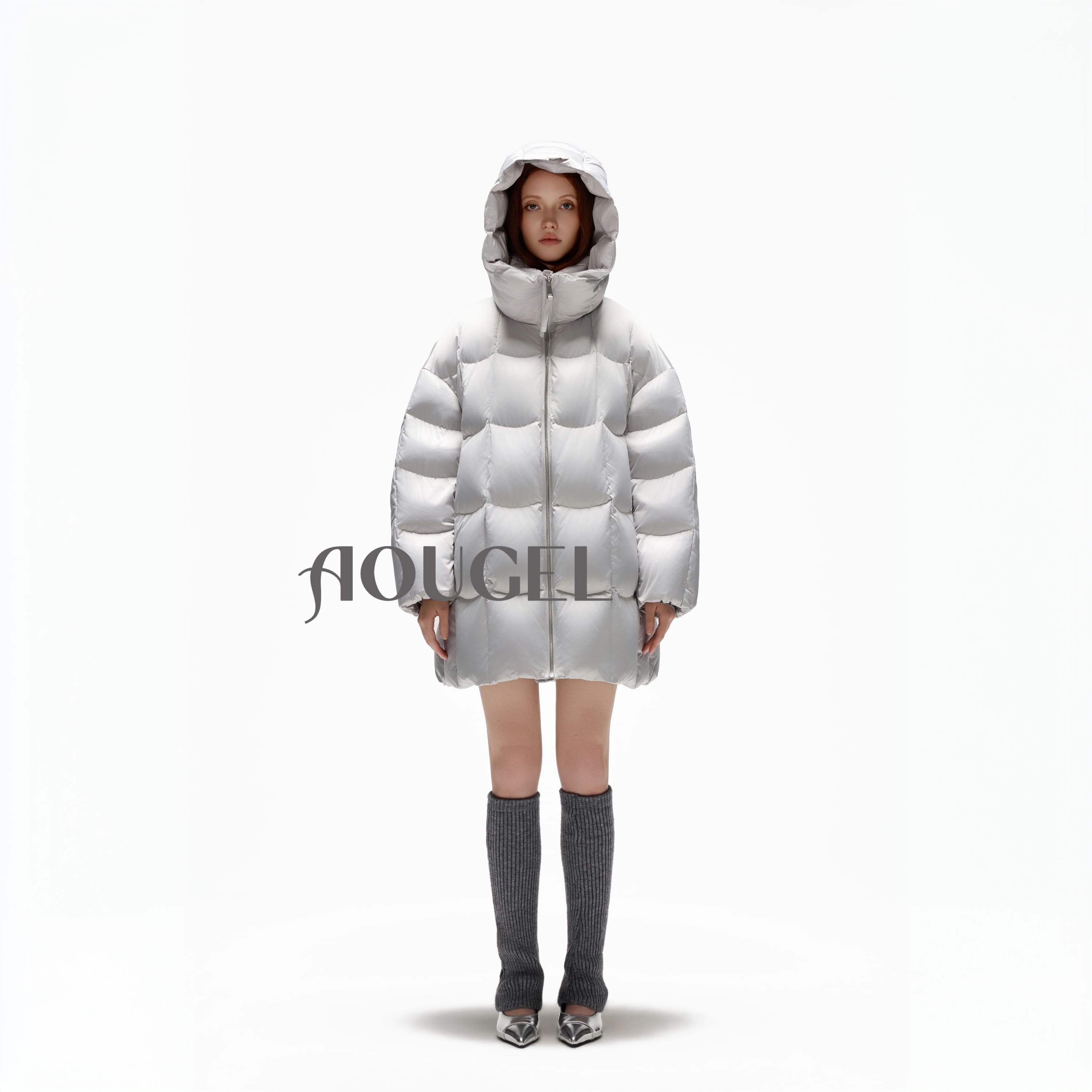 AOUGEL 缎面银河面料90白鸭绒时尚设计师羽绒服