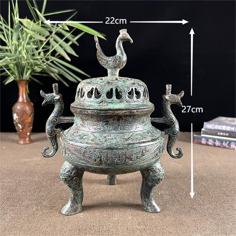 周鼎青铜器立鸟熏香炉仿古做旧铜摆件博古架办公桌乔迁新居