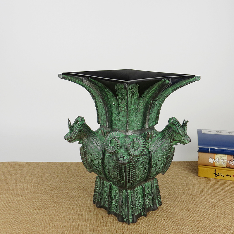 【锌合金四羊方尊】 商代青铜摆件家居饰品工艺品 周鼎青铜器手工