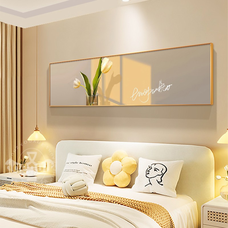 轻奢现代卧室床头画沙发背景晶瓷横幅北欧风抽象客厅装饰画简约