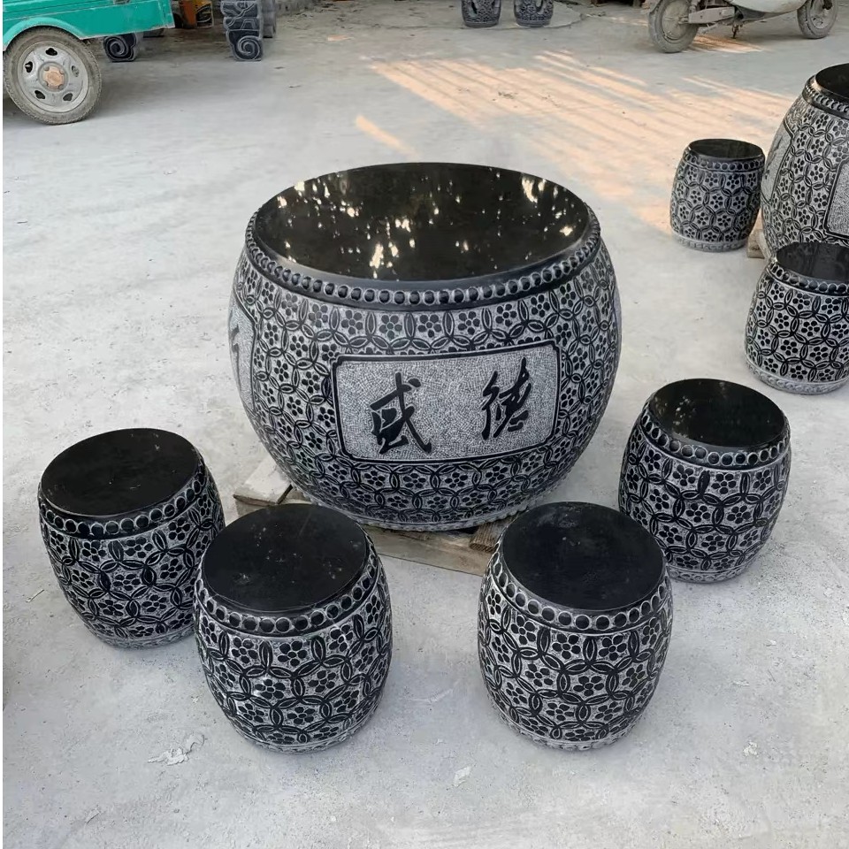 石雕青石仿古大鼓石桌石凳