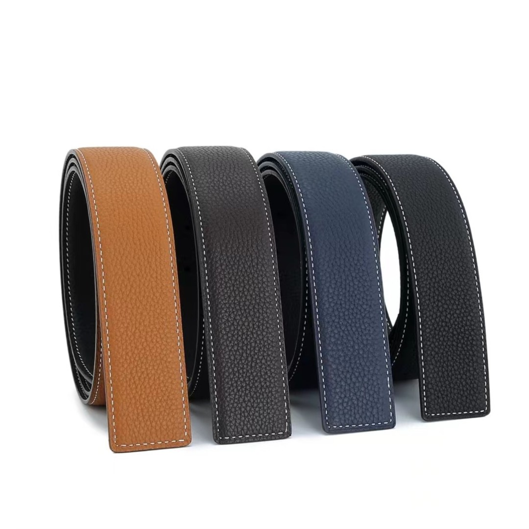 男士真牛皮皮带经典荔枝纹双面头层牛皮腰带3.8宽配H扣