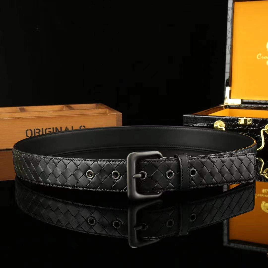 男士经典手工编织针扣皮带双面头层牛皮腰带3.5宽