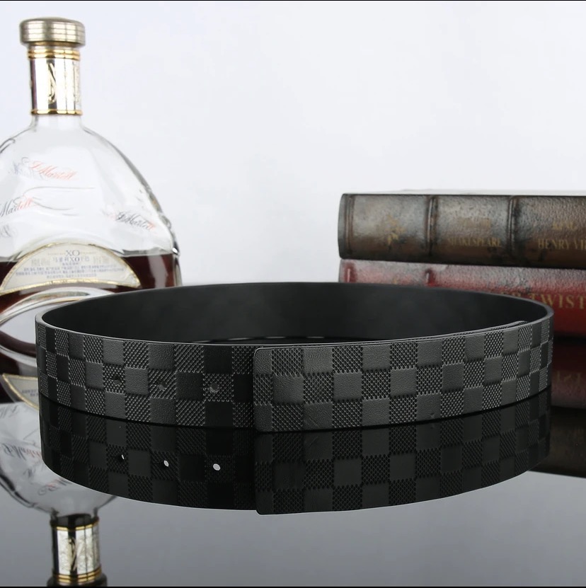 男士真牛皮皮带无头皮带进口植鞣头层牛皮棋盘格3.8宽光带身