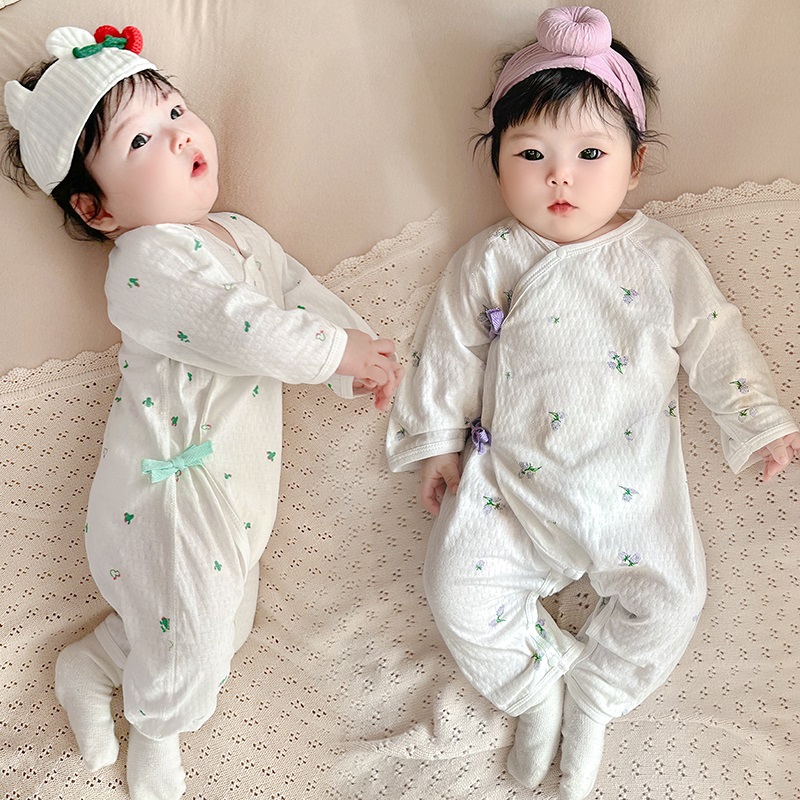 新生儿衣服初生婴儿连体衣纯棉和尚服睡衣夏季哈衣爬服无骨蝴蝶衣