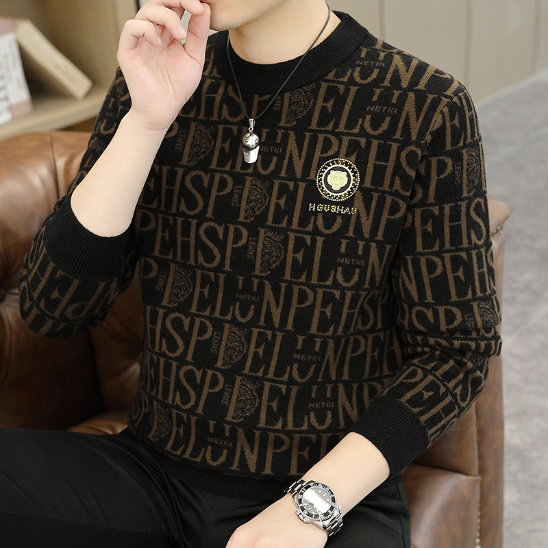男秋冬季毛衣青年百搭打底针织衫潮流潮牌修身内搭保暖男装上衣服