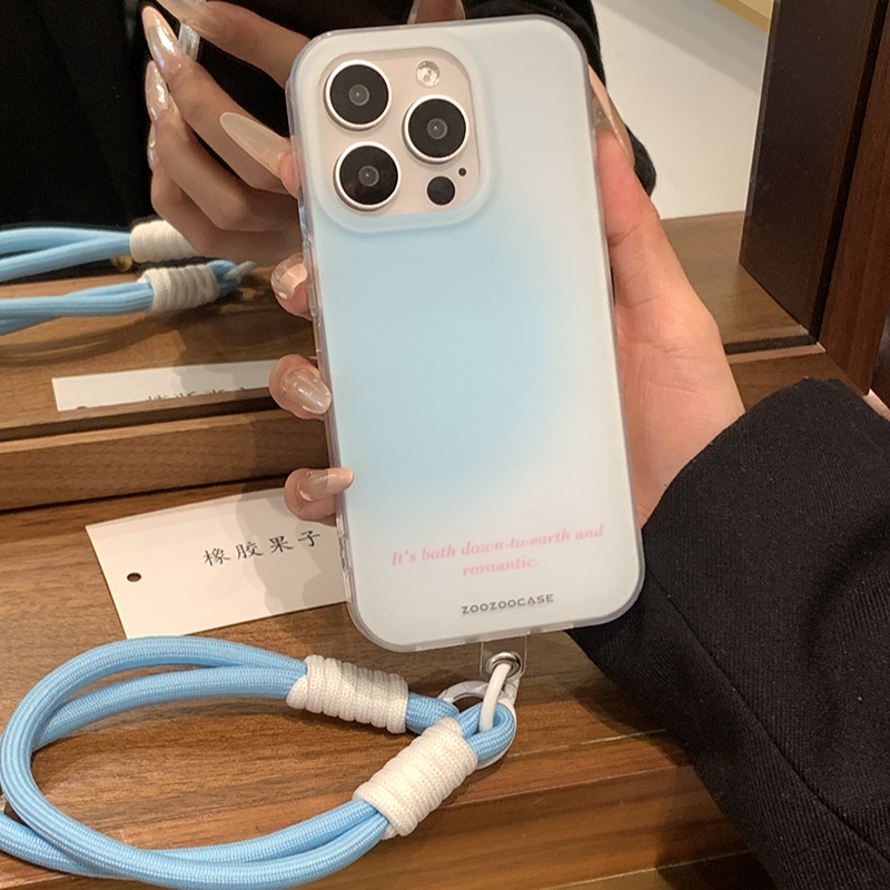 多巴胺纯色渐变蓝适用苹果15pro手机壳创意iPhone14简约13全包12