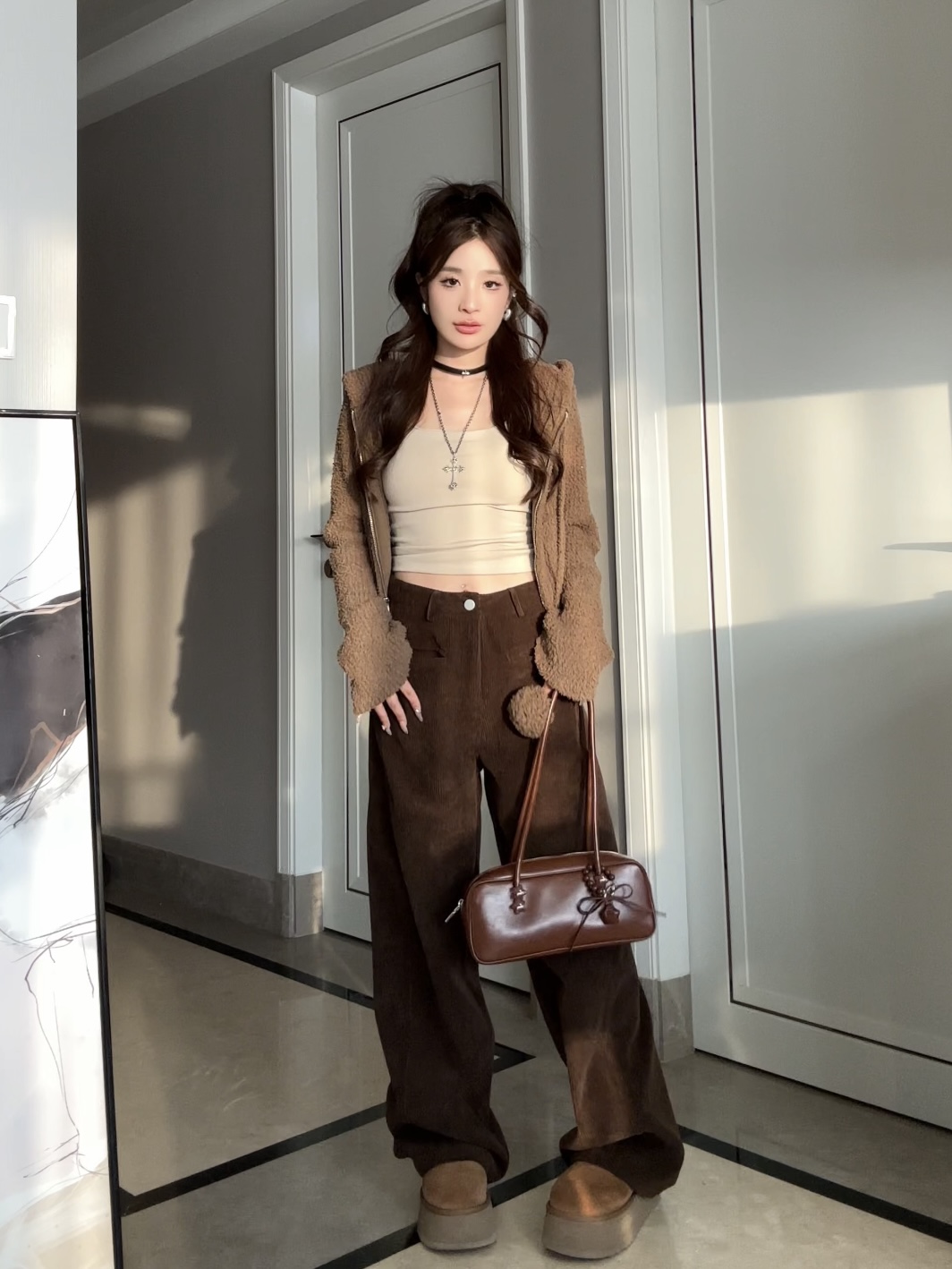 【灯芯绒】文雅说辣妹高腰时尚复古显瘦百搭设计感直筒