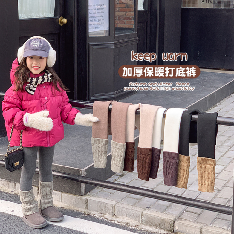 女童打底裤秋冬款2025新款韩系加绒修身小童拼接堆堆冬装儿童裤子