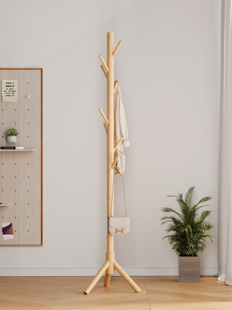 家用简易客厅橡胶木实木衣帽架落地立式简约创意衣服架日式