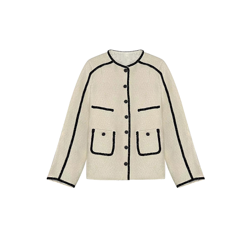 2025秋冬新款黑白撞色小香风圆领外套V1138