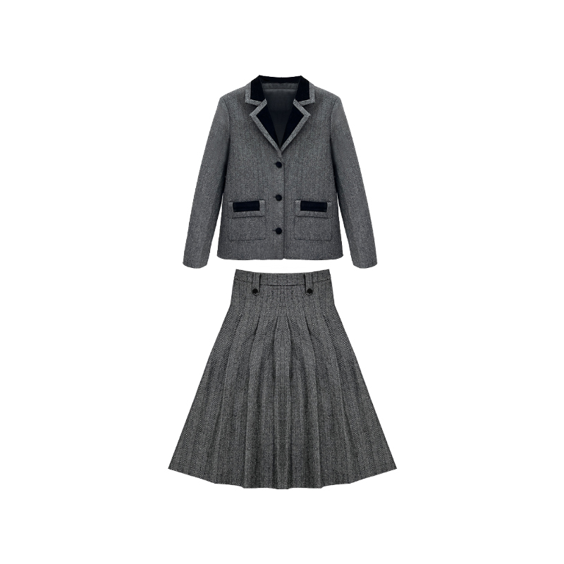 2024秋冬百搭气质女神百褶学院风套装V1098