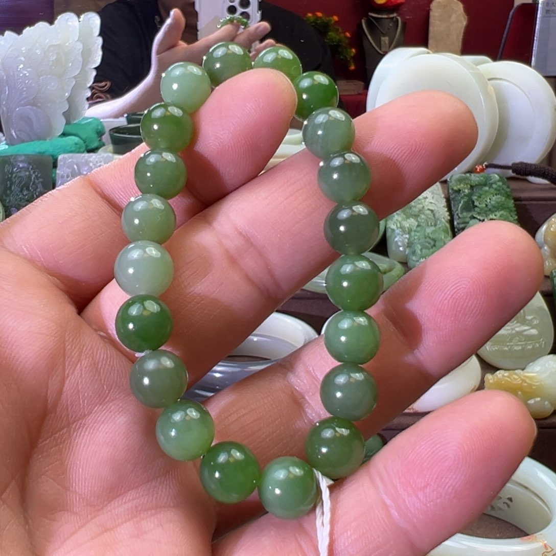 和田玉（碧玉）手串未镶嵌碧玉猫眼手串