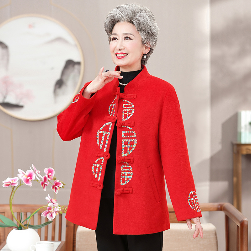 奶奶装秋冬毛呢外套中老年人妈妈唐装6070岁80老太太老人上衣服女