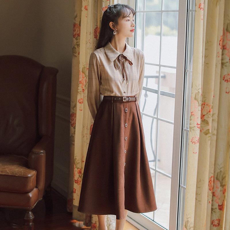 秋季搭配一整套2024年新款女套装两件套半身格子衬衫连衣裙女装