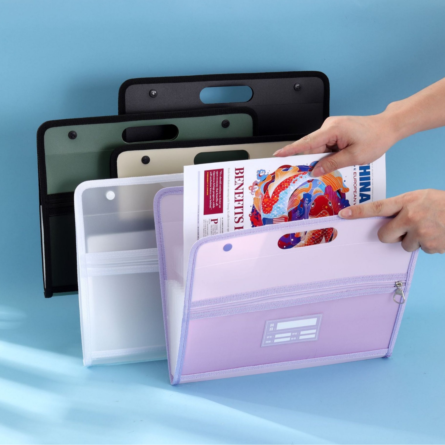 康百横款网纱隔层加厚防水大容量科目风琴包学生试卷资料收纳神器