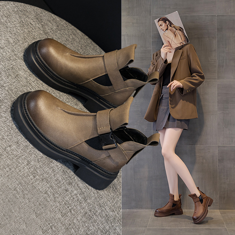 8859英伦复古时尚百搭短靴女2024年秋季新款真皮马丁鞋休闲短筒女