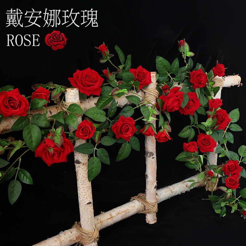 高端仿真玫瑰花藤假花藤条空调栅栏吊花装饰藤蔓管子缠绕墙面遮挡