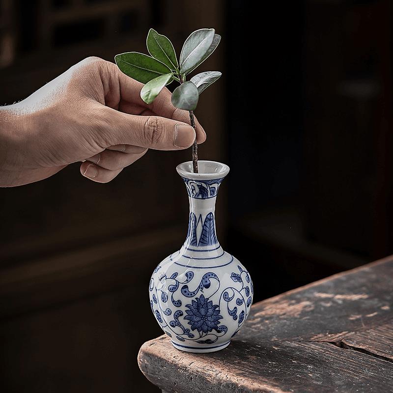 A中式复古青花瓷小花瓶客厅茶室插花瓶水培装饰工艺摆件花插瓶陶