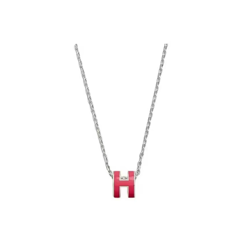 99新 Hermes/爱马仕 爱马仕珐琅popH扣mini项链玫红色