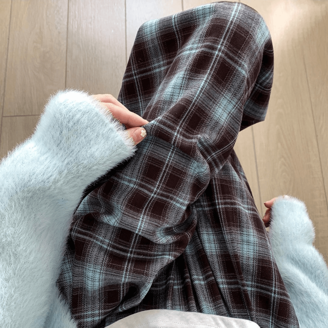 【现货速发】蓝加绒格子裤男女款秋冬加绒百搭格子可外穿家居裤休闲