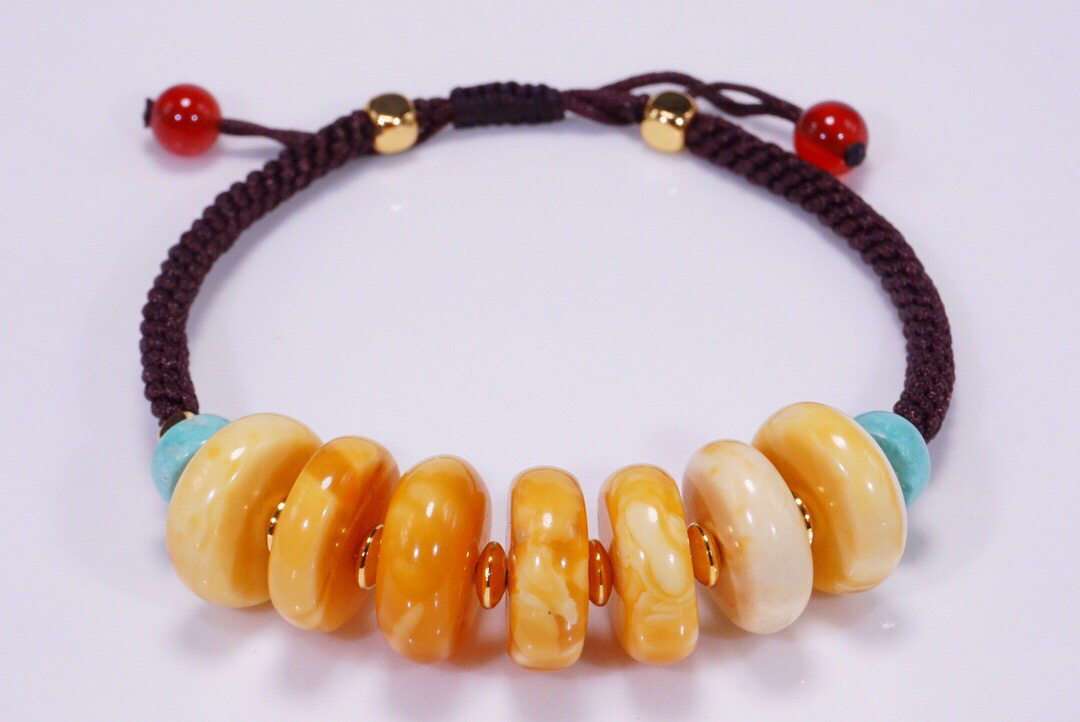 【老蜡·手链】14mm俄料老白蜡车轮珠手链  