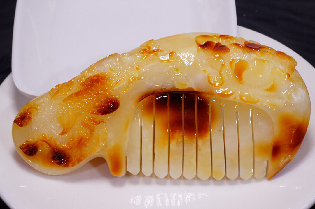 【立体·梳子】一梳百顺，白花牡丹凤凰题材梳86.82克