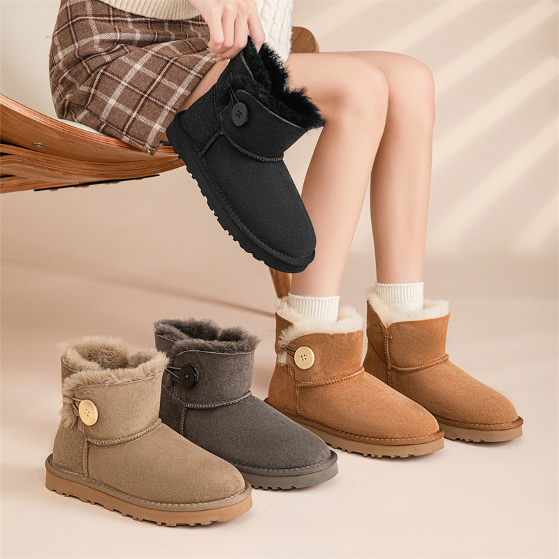【低筒木扣】河南桑坡雪地靴羊皮毛一体低筒厚底加厚保暖短筒冬季女