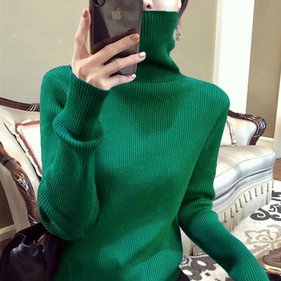 打底衫女秋冬高级感绿色线衣洋气2025新款高领内搭毛线针织上衣潮