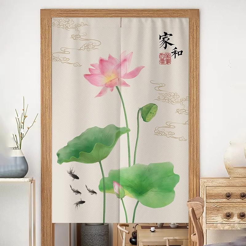 定制中式荷花帘隔断帘化解卧室门对门帘子卫生间门帘厨房遮挡布帘