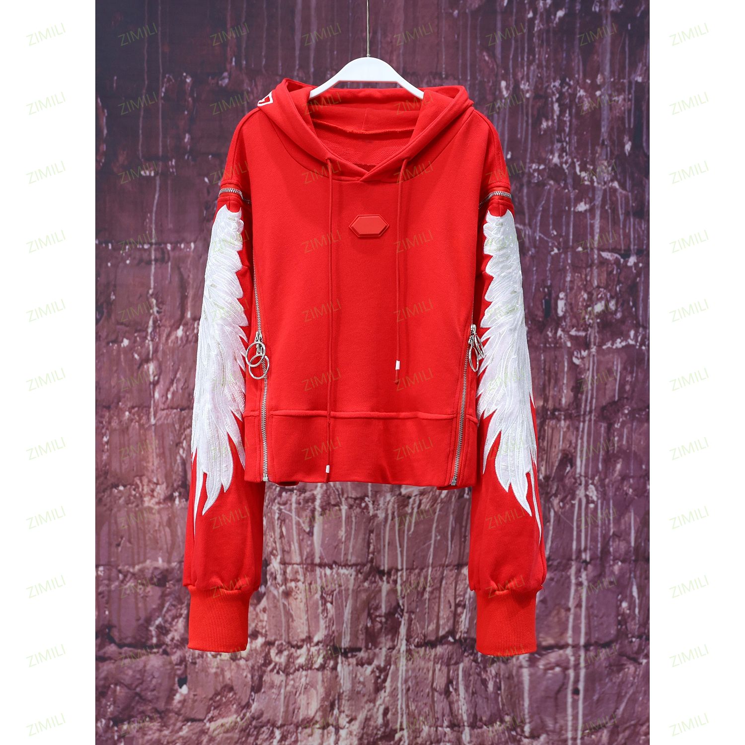 【LIANG哥定制】冬季加绒加厚设计款丹凤红休闲落肩连帽卫衣2033