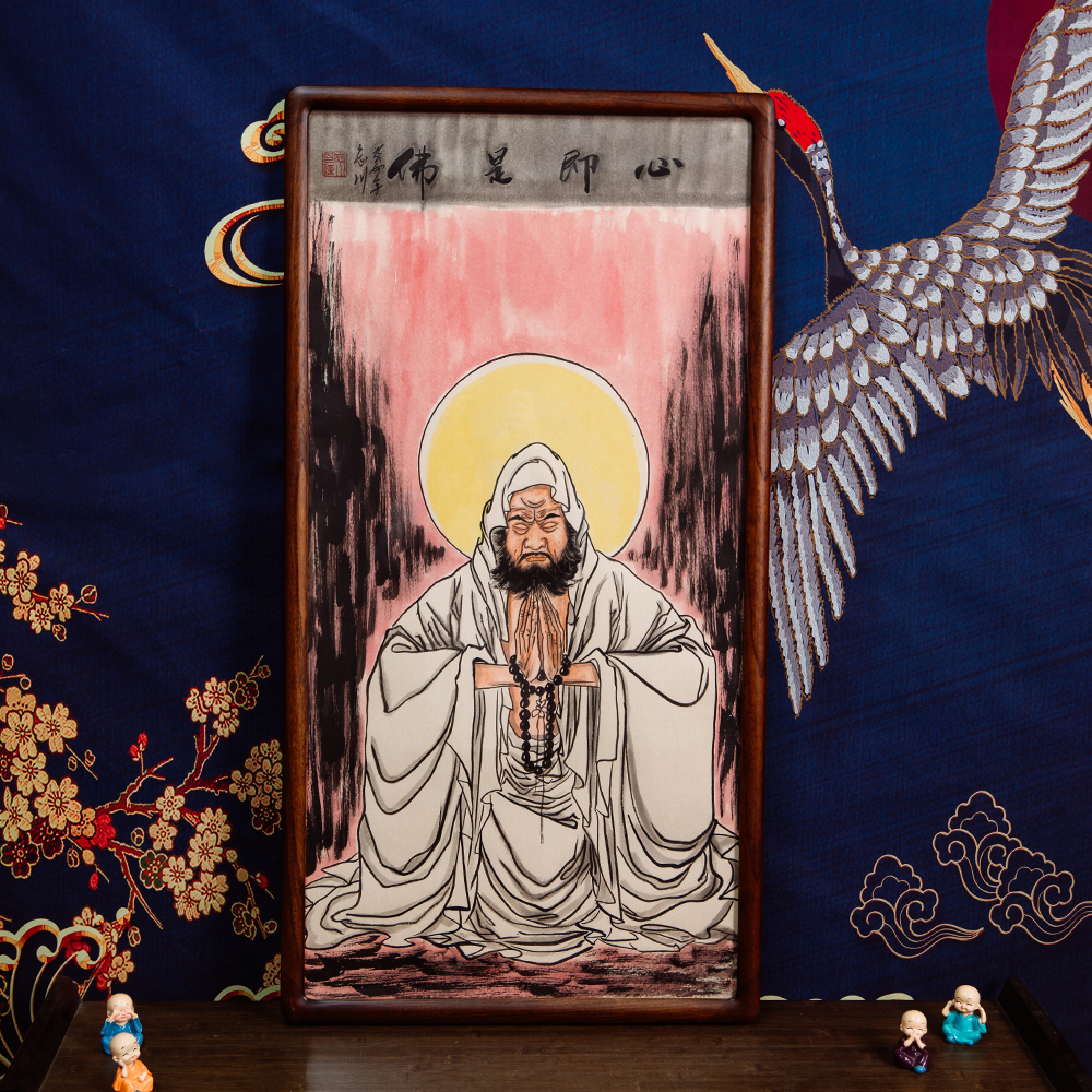 心即是佛达摩纯手绘带框尺寸95x50新中式客厅茶室书房 办公室挂画