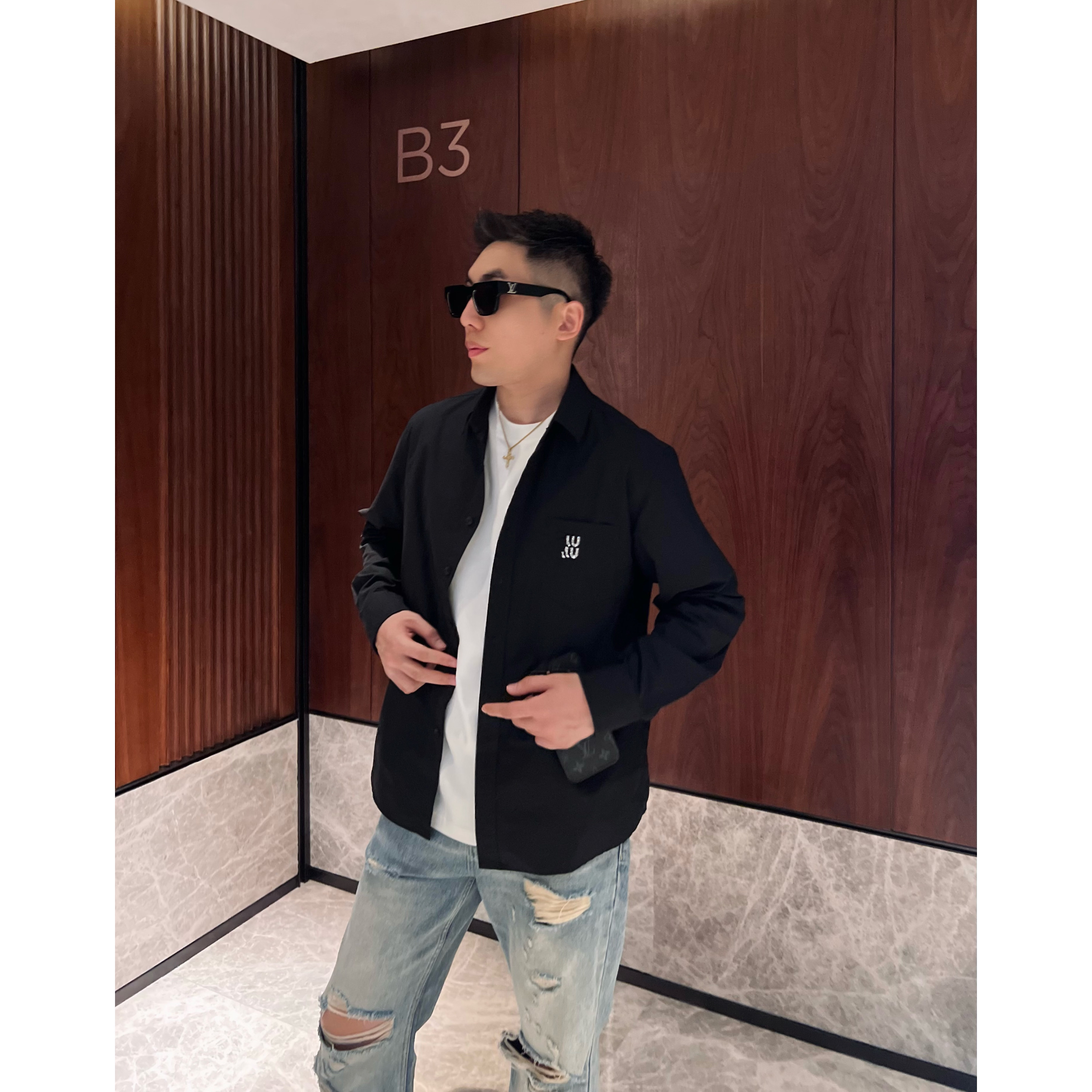 【闪钻口袋衬衫】25早秋寸衫黑白情侣男士痞帅风长袖衬衣百搭时尚款