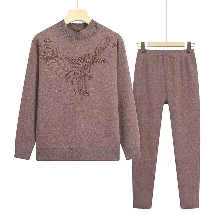 奶奶秋冬内衣服加绒加厚老人两件套妈妈打底衫中老年保暖衣套装女
