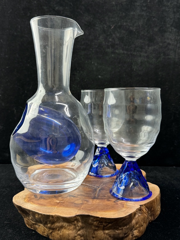 中古 手作硝子 清酒 酒器套装 清酒杯 分酒器 酒壶