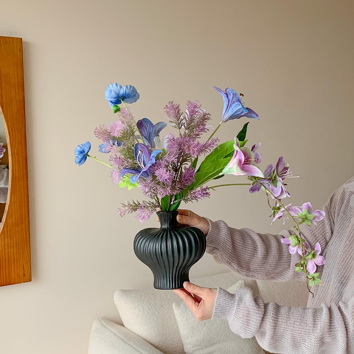 莫奈花园 仿真花束现代简约灯笼花瓶摆件客厅桌面陶瓷干花插花器