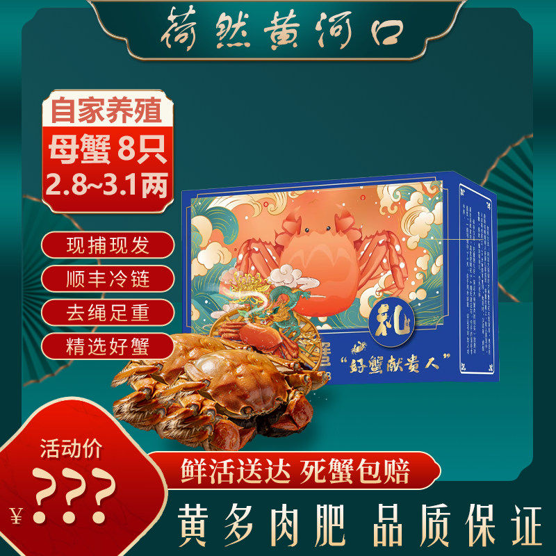 【鲜活母蟹】大闸蟹精选2.8~3.1两母蟹 到手8只  顺丰礼盒包装