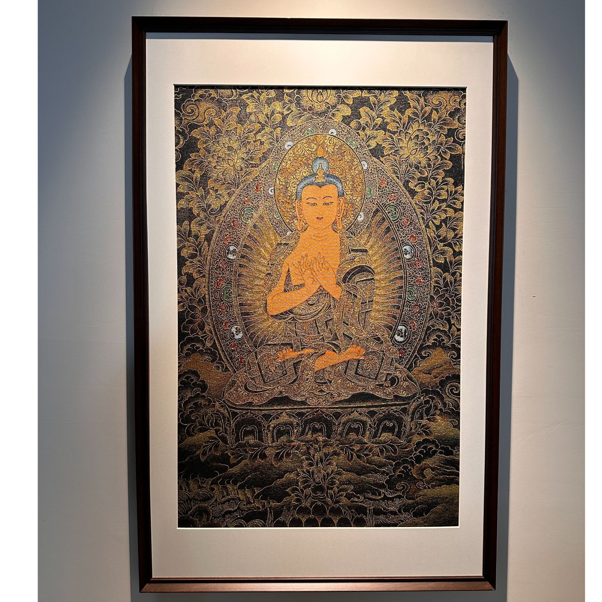 刺绣材质【弥勒菩萨】挂画实木装裱办公室玄关茶室书房背景墙装饰画