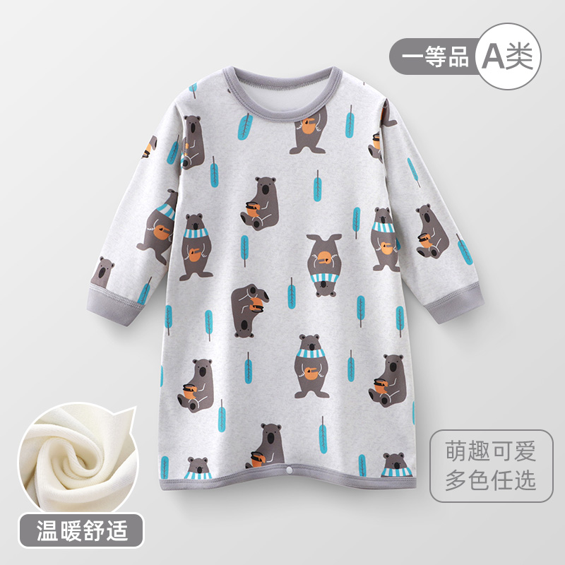 春秋季儿童连体长袖爬服男女童宝宝卡通舒适保暖连体衣家居服睡袍