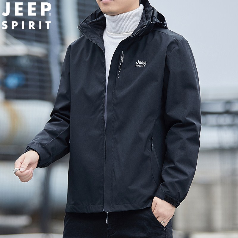 JEEP吉普男夹克三合一外套秋冬加绒风衣2023新