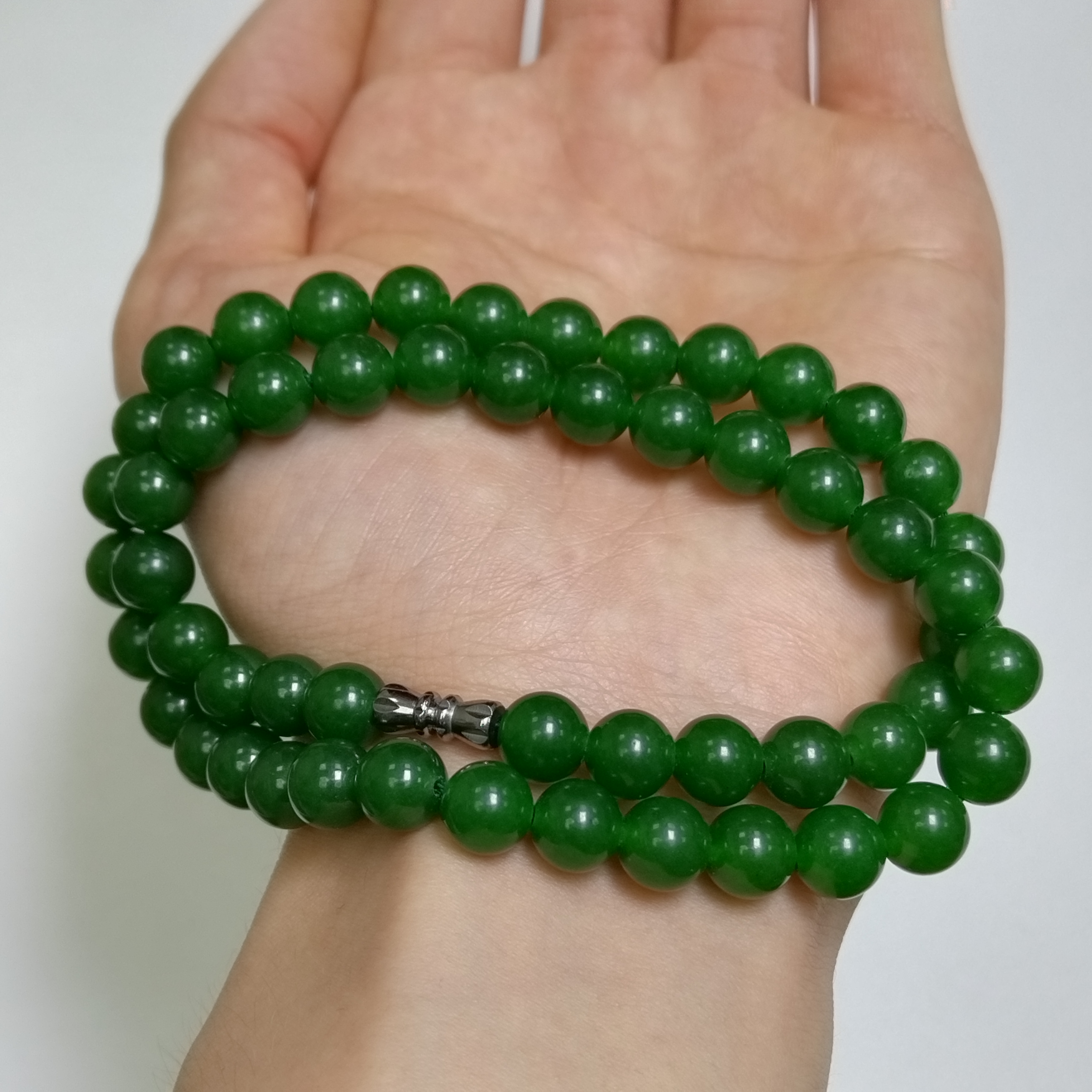 【侯总甄选】优选天然玉石绿色石英质玉金丝玉项链妈妈链87