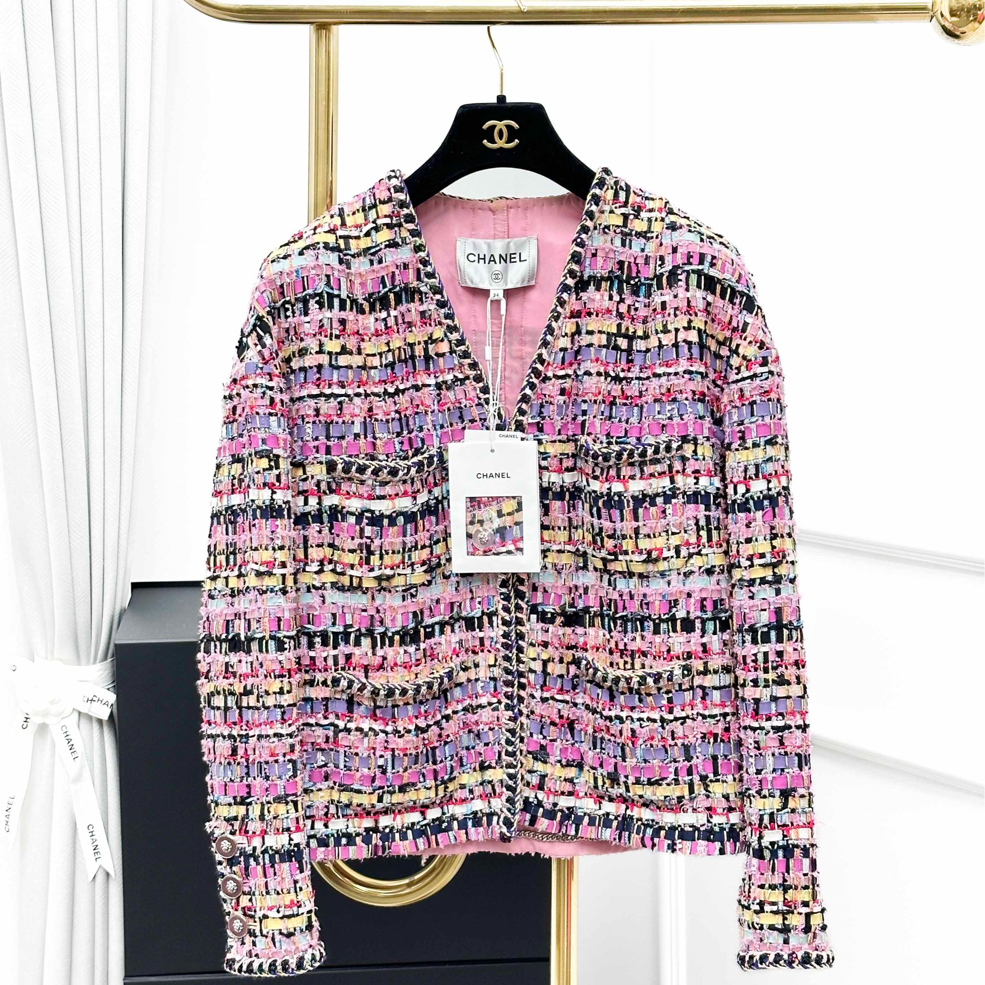 99新 Chanel/香奈儿  34码 粉色 混色编织 长袖短款 外套