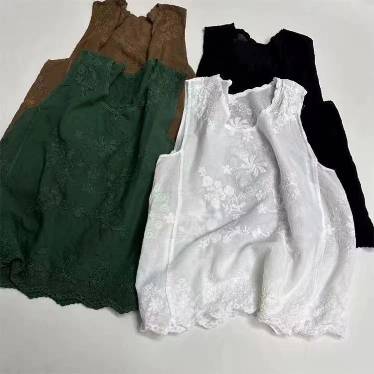 001纯色背心女夏季新品镂空钩花上衣无袖女文艺韩范宽松吊带t
