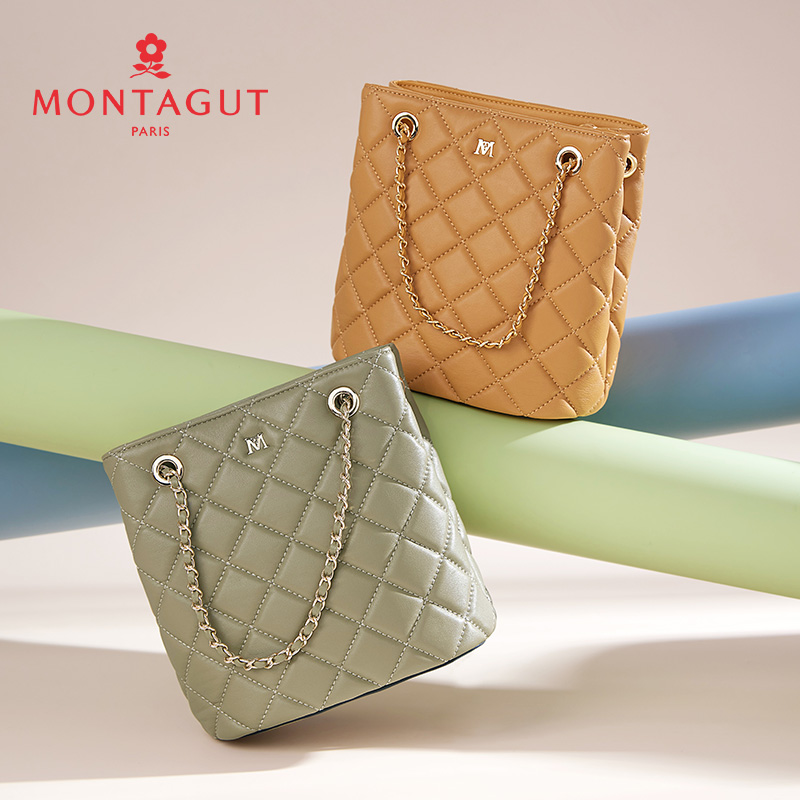 Montagut/梦特娇2024菱格真皮斜挎包大容量简约时尚百搭女包包