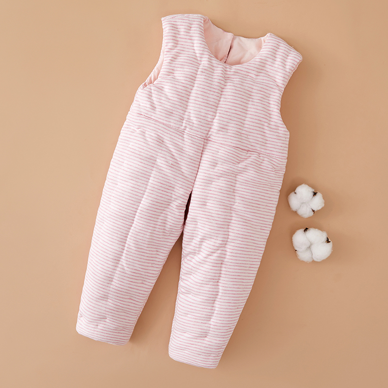 儿童纯棉花手工缝制背带裤保暖家居服长裤秋冬季男女宝宝加厚棉裤