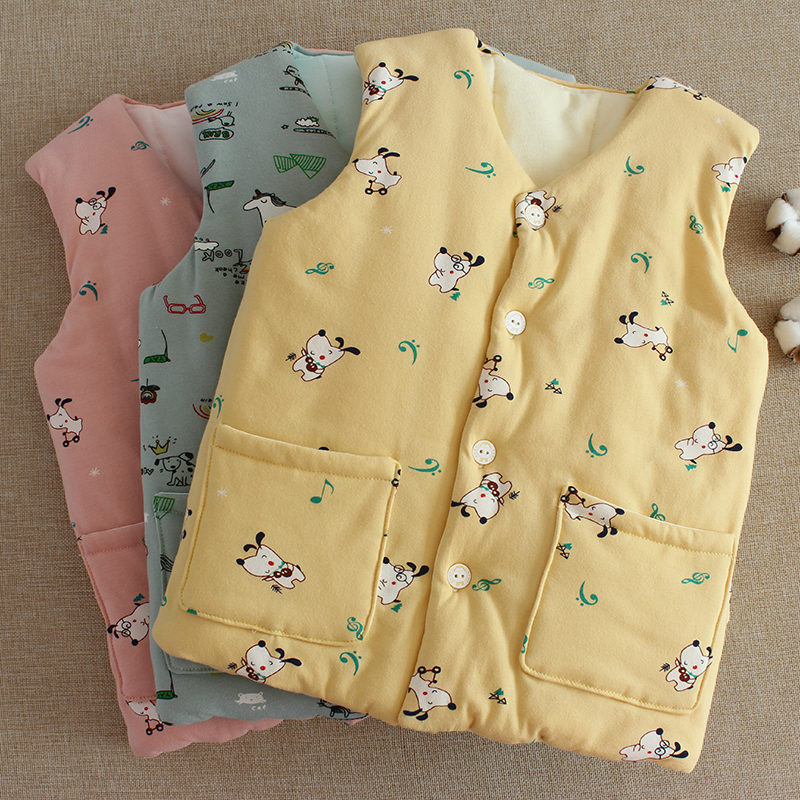 中大童马甲内胆男女宝宝秋冬季纯棉花加厚保暖居家外穿棉背心坎肩