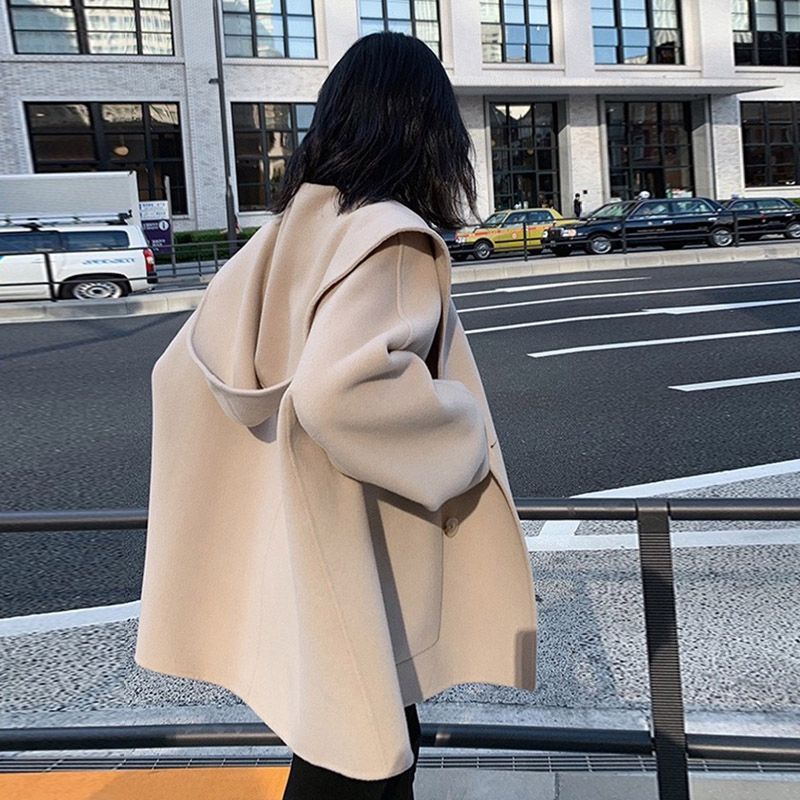 胖MM特大码300斤加厚赫本风双面毛呢外套女冬季宽松连帽斗篷大衣2