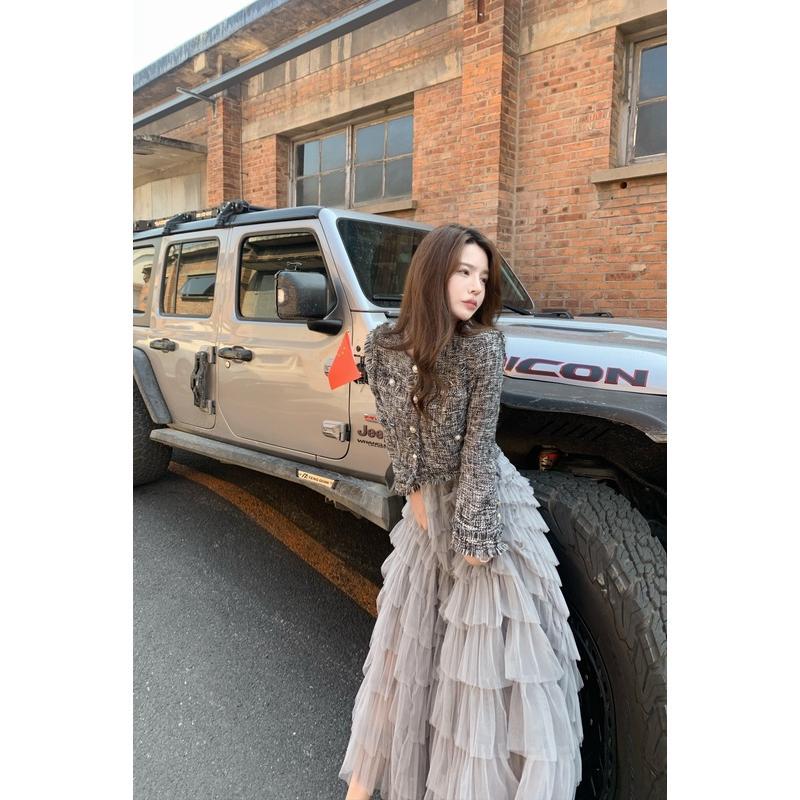 在逃公主网纱仙女裙女秋新款时尚百搭高腰中长款多层蛋糕裙半身裙