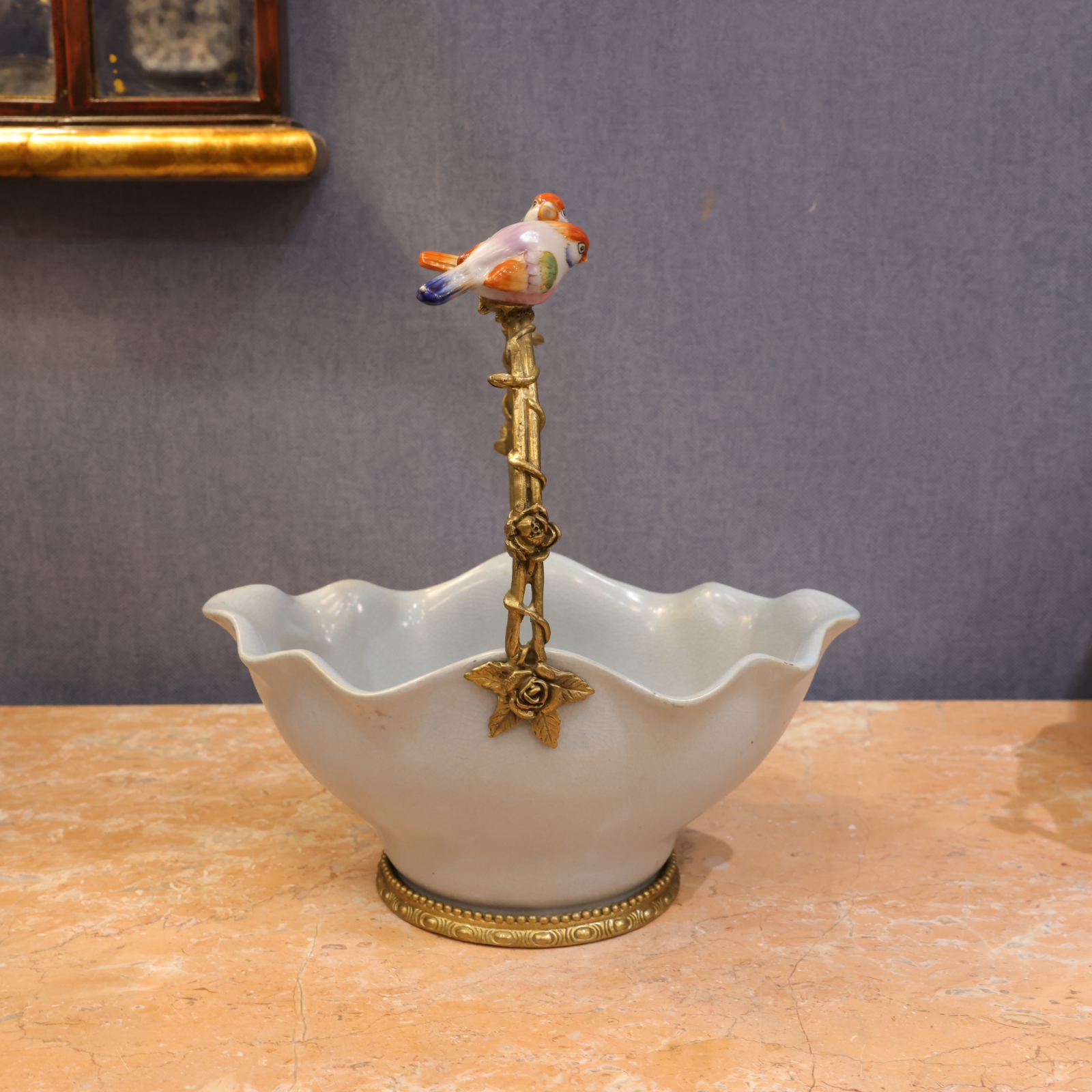 知潇家居/小鸟提篮/纯色提篮果篮/手工复古/家用中式陶瓷/精致