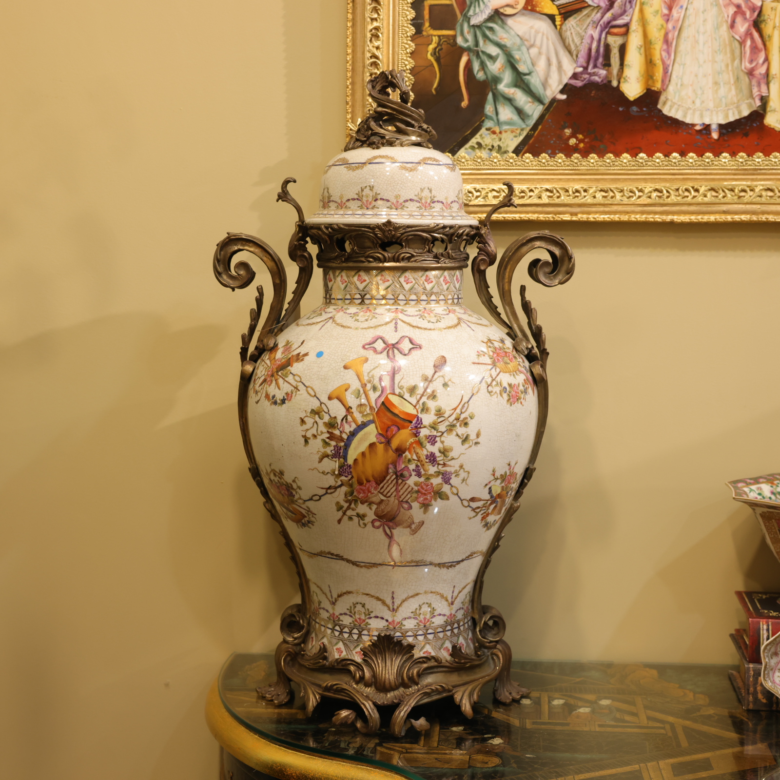 知潇家居/铜配瓷大号将军罐/中式玄关/手绘/手工复古陶瓷/家用